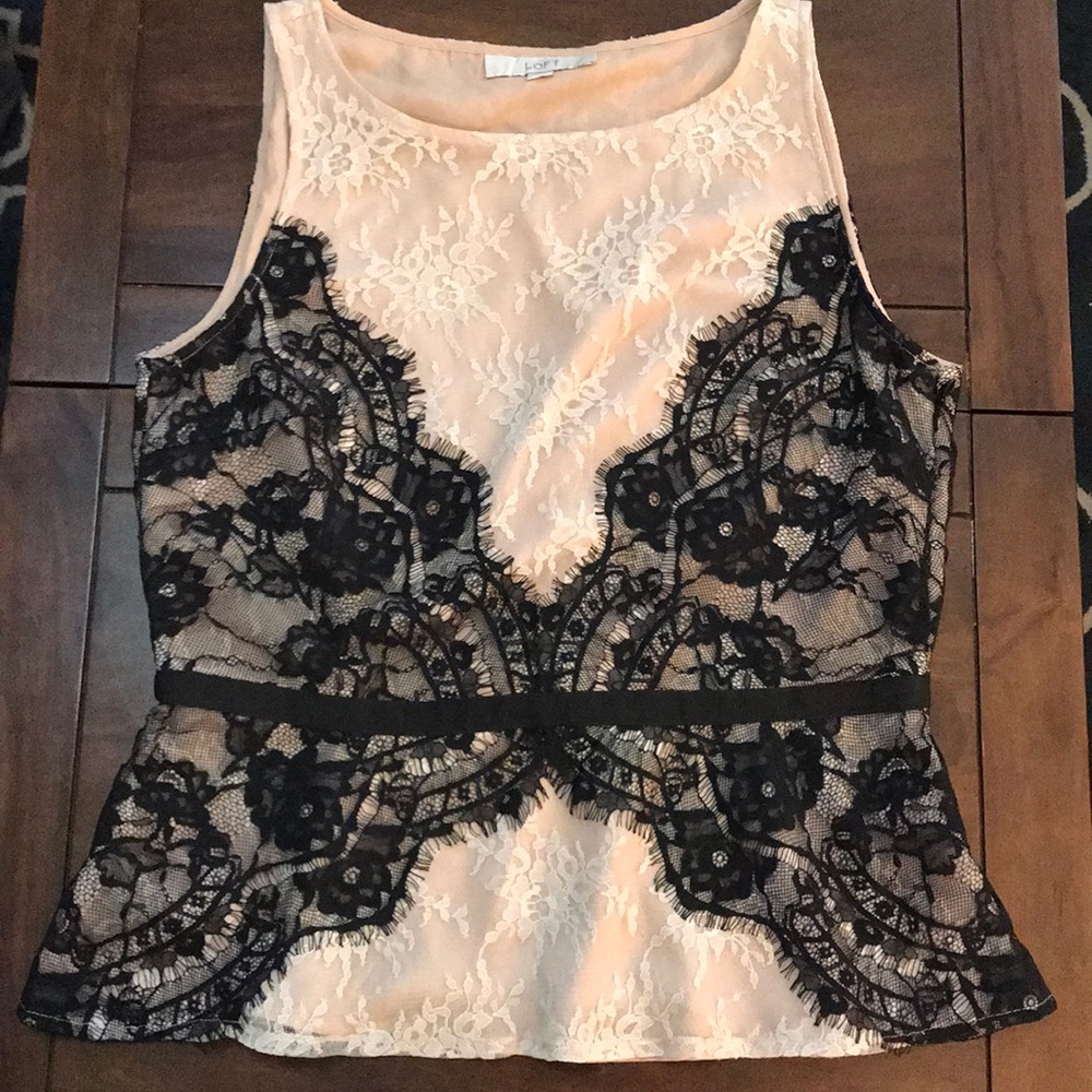 Ann Taylor Loft Cream & Lace Peplum Top - Size 10